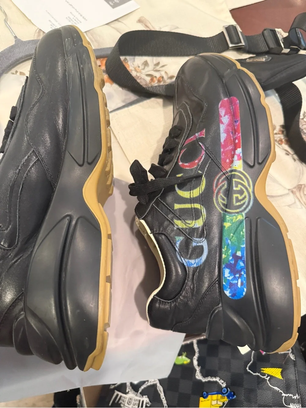 Gucci Black Leather Sneakers with Cream Lining
